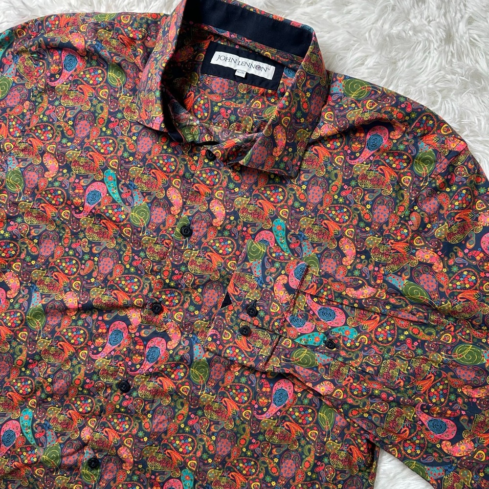 John Lennon Paisley Button Up Shirt Men's XL Multicolor Psychedelic Cotton